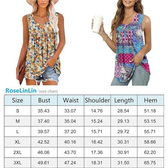 Womens Tank Tops and Short Sleeve Floral Summer Tops - Picture 11 of 12